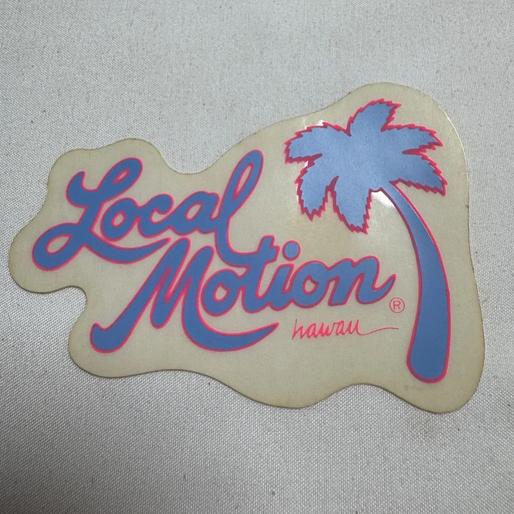 Vintage Local Motion Hawaii Surf Sticker Palm Tree Logo Blue Pink Decal 80s 90s